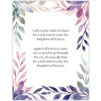 Artery8 Wall Art Print Matthew 19:24 Jesus Christ Christian Bible God Quote Violet Art Poster in Purple | Size: W18" x H24"
