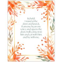 Artery8 Wall Art Print Behold Stand at Door & Knock Orange Christian Bible Quote Art Poster | Size: W24" x H32"