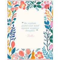 Artery8 Wall Art Print Guard Against Negative Thoughts Buddhist Mindfulness Floral Art Poster | Size: W24" x H32"