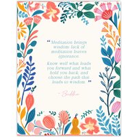 Artery8 Wall Art Print Meditation Brings Wisdom Buddhist Mindfulness Quote Floral Poster | Size: W24" x H32"