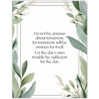 Artery8 Wall Art Print Matthew 6:34 Live in the Moment Jesus Bible Quote Green Poster | Size: W24" x H32"