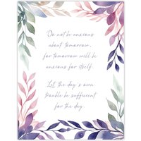 Artery8 Wall Art Print Matthew 6:34 Live in the Moment Jesus Bible Quote Violet Poster in Purple | Size: W24" x H32"