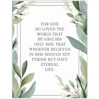 Artery8 Wall Art Print John 3:16 God So Loved the World Quote Bible Verse Green Poster | Size: W24" x H32"