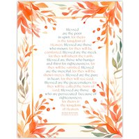 Artery8 Wall Art Print Blessed Beatitudes Sermon of the Mount Matthew Gospel Orange Art Poster | Size: W24" x H32"