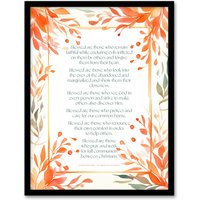 Artery8 Wall Art Print Modern Blessed Beatitudes Orange Pope Francis Quote Bible Framed Art | Size: A4