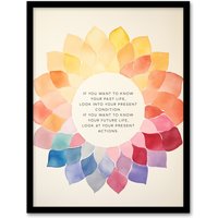 Artery8 Wall Art Print Past Present Future Buddhist Mindfulness Quote Mandala Framed in Orange | Size: A4
