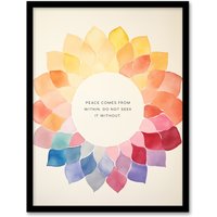 Artery8 Wall Art Print Peace Comes From Within Buddhist Mindfulness Quote Mandala Framed Art in Orange | Size: A4