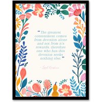 Artery8 Wall Art Print Hinduism Devotion Lord Krishna Veda Hindu Quote Floral Framed | Size: A4