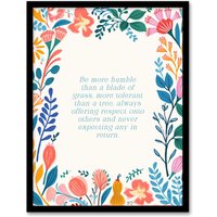 Artery8 Wall Art Print Hinduism More Humble Than Blade of Grass Quote Floral Framed | Size: A4