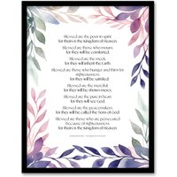 Artery8 Wall Art Print Blessed Beatitudes Sermon of the Mount Matthew Gospel Violet Framed Art in Purple | Size: A4