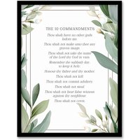 Artery8 Wall Art Print The 10 Ten Commandments Green Exodus Faith Bible Quote Framed | Size: A4