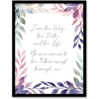 Artery8 Wall Art Print The Way The Truth The Life Violet Bible Quote New Testament Framed Art in Purple | Size: A4