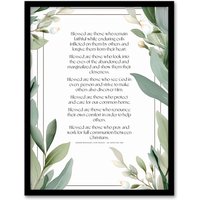 Artery8 Wall Art Print Modern Blessed Beatitudes Green Pope Francis Quote Bible Framed Art | Size: W12" x H16"