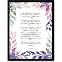 Artery8 Wall Art Print Modern Blessed Beatitudes Violet Pope Francis Quote Bible Framed Art in Purple | Size: W12" x H16"