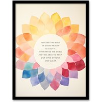 Artery8 Wall Art Print Body in Good Health Buddhist Mindfulness Quote Mandala Framed in Orange | Size: W12" x H16"