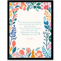 Artery8 Wall Art Print Happiness Lies Ahead Buddhist Mindfulness Quote Floral Framed | Size: W12" x H16"