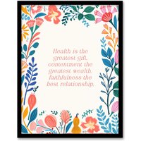 Artery8 Wall Art Print Health is the Greatest Gift Pink Buddhist Mindfulness Floral Framed Art | Size: W12" x H16"