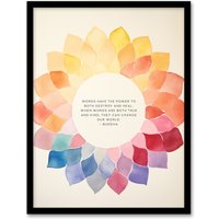 Artery8 Wall Art Print Words Have Power Buddhist Mindfulness Quote Mandala Buddha Framed Art in Orange | Size: W12" x H16"