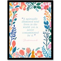 Artery8 Wall Art Print Hinduism Illuminated Soul Bhaskarananda Hindu Quote Floral Framed Art | Size: W12" x H16"