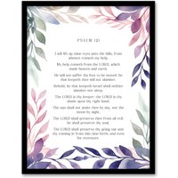 Artery8 Wall Art Print Psalm 121 I Will Lift Up My Eyes Old Testament Bible Quote Framed Art in Purple | Size: W12" x H16"