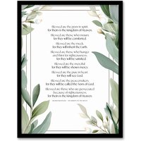 Artery8 Wall Art Print Blessed Beatitudes Sermon of the Mount Matthew Gospel Green Framed Art | Size: W12" x H16"