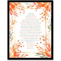 Artery8 Wall Art Print Blessed Beatitudes Sermon of the Mount Matthew Gospel Orange Framed Art | Size: W12" x H16"