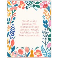Artery8 Wall Art Print Health is the Greatest Gift Pink Buddhist Mindfulness Floral Art Poster | Size: W12" x H16"