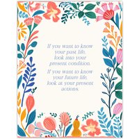 Artery8 Wall Art Print Past Present Future Buddhist Mindfulness Quote Floral Poster | Size: W12" x H16"