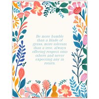 Artery8 Wall Art Print Hinduism More Humble Than Blade of Grass Quote Floral Poster | Size: W12" x H16"