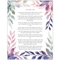 Artery8 Wall Art Print Psalm 138 I Will Praise Thee Old Testament Bible Quote Poster in Purple | Size: W12" x H16"
