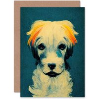 Artery8 Sad Blue Dog for Him or Her Man Woman Art Card Sympathy Greeting Card