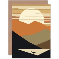 Artery8 Boho Sunset Landscape for Him or Her Man Woman Birthday Greeting Card in Orange