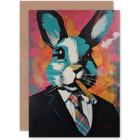 Artery8 Business Rabbit in Suit Modern Pop Art for Him Dad Greeting Card