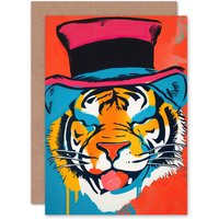 Artery8 Tiger in a Top Hat Pop Art Fun Child Children Kids Birthday Greeting Card