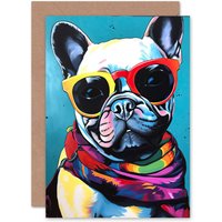 Artery8 Fun French Bulldog Folk Art for Husband Him Dad Son Brother Greeting Card