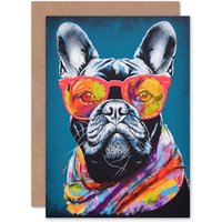 Artery8 French Bulldog Neon Sunglasses Dog Lover Birthday Greeting Card & Envelope