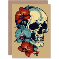 Artery8 Skull & Orchid Flowers Goth for Wife Her Birthday Greeting Card