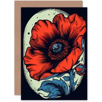 Artery8 Single Simple Poppy Flower Thinking of You Sympathy Greeting Card in Red