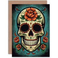 Artery8 Day of Dead Skull With Roses for Wife Her Birthday Greeting Card