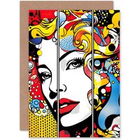 Artery8 Woman Pop Art Comic Vibrant Patterns Abstract Birthday Greeting Card