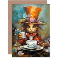 Artery8 Mad Hatter Animal Tea Party Fantasy Portrait Birthday Greeting Card