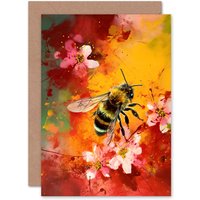 Artery8 Honey Bee Flower Abstract Birthday Thank You Mothers Day Greeting Card