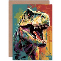 Artery8 Roaring T-Rex Dinosaur Kids for Child Children Birthday Greeting Card