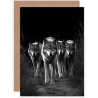 Artery8 The Wolf Pack for Him or Her Man Woman Birthday Thank You Greeting Card in Black