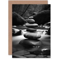 Artery8 Relax Zen Peace Stone Stack Thank You Get Well Soon Greeting Card in Black
