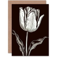 Artery8 Simple Elegant Tulip Flower Thinking of You Get Well Soon Greeting Card in Black