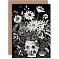Artery8 Floral Bouquet Flower Lover Birthday Get Well Soon Greeting Card in Black