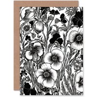 Artery8 Viola Flower Blossom Blooms for Wife Her Birthday Thank You Greeting Card in Black
