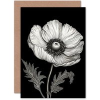 Artery8 Single Detailed Anemone Floral Sympathy Thinking of You Greeting Card in Black