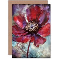 Artery8 Red Anemone Flower Bloom Birthday Thank You Mothers Day Greeting Card